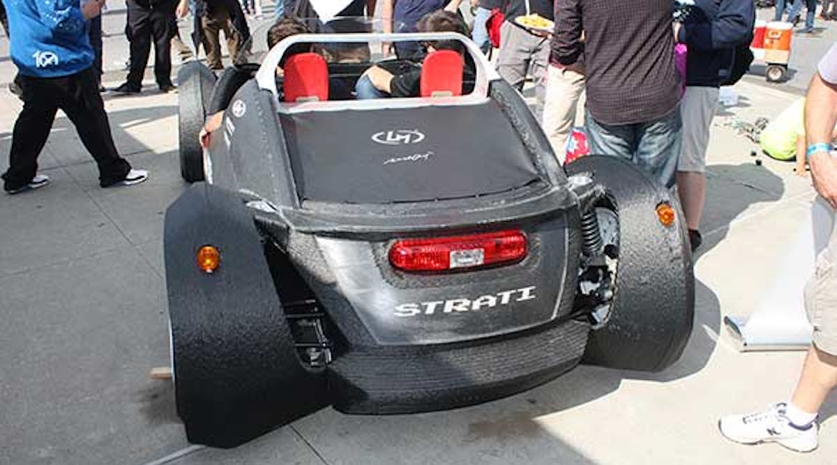 At Maker Faire 2014 held at the NY Hall of Science, Local Motors showed off The Strati, a vehicle that was entirely 3D printed (minus the mechanical components).