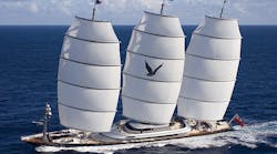 The Maltese Falcon, a luxury sailing yacht, measures 289-ft long with a 41-ft beam and x 20-ft of draft. The design of the sailing rig for this vessel will most likely be studied, and improved on for many years to come. The Maltese Falcon, a luxury sailing yacht, measures 289-ft long with a 41-ft beam and x 20-ft of draft. The design of the sailing rig for this vessel will most likely be studied, and improved on for many years to come.