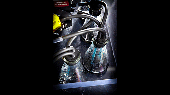 The new flow battery developed at the Pacific Northwest National Laboratory was tested in a benchtopcell much like this flowbattery setup