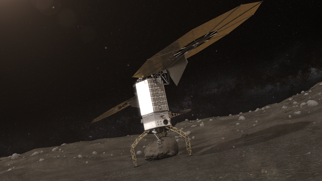 Artist39s rendition of a robotic spacecraft picking up a large boulder from the surface of an asteroid Photo courtesy of NASA