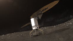 Artist&apos;s rendition of a robotic spacecraft picking up a large boulder from the surface of an asteroid. Photo courtesy of NASA