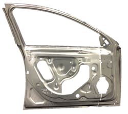 This car door was made stamped out of a blank of aluminum made up of a heavygauge piece of aluminum joined to a lightergauge sheet The heavier metal was used on the right side of the door white line where strength is needed But the lighter metal contributed to a 60 reduction in the doorrsquos weight This car door was made stamped out of a blank of aluminum made up of a heavygauge piece of aluminum joined to a lightergauge sheet The heavier metal was used on the right side of the door white line where strength is needed But the lighter metal contributed to a 60 reduction in the doorrsquos weight