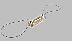 The CardioMEMS sensor is the size of a dime and is implanted in the pulmonary artery to help monitor increases in pressure The wire loops seen above are made of nitinol and extend from each end of the sensor This stabilizes the sensor in the implant location The CardioMEMS sensor is the size of a dime and is implanted in the pulmonary artery to help monitor increases in pressure The wire loops seen above are made of nitinol and extend from each end of the sensor This stabilizes the sensor in the implant location