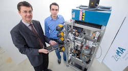 Professor Andreas Schuumltze of Saarland University and graduate engineer Nikolai Helwig who codeveloped the hydraulic test bench presented the smart monitoring system at the 2015 Hannover Messe Professor Andreas Schuumltze of Saarland University and graduate engineer Nikolai Helwig who codeveloped the hydraulic test bench presented the smart monitoring system at the 2015 Hannover Messe
