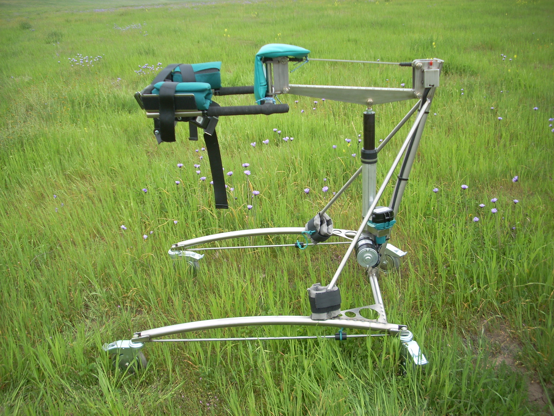 The LiftWalker has two adjustable pads that wrap around the arms Another pad protects the forehead if the patient leans forward too much while they are getting up Ankle pads wrap around the ankles to prevent the LiftWalker from rolling away as the patient walks