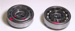 Coo Space&apos;s ball bearing (on right) spins 10 times longer without lubrication than a traditional ball bearing (on left).
