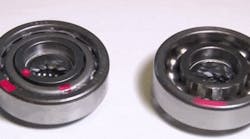 Coo Space&apos;s ball bearing (on right) spins 10 times longer without lubrication than a traditional ball bearing (on left).