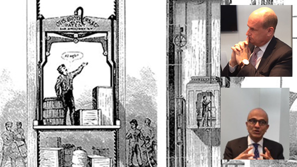 Elisa Otis Otis president Philippe Delpech and Microsoft CEO Satya Nadella