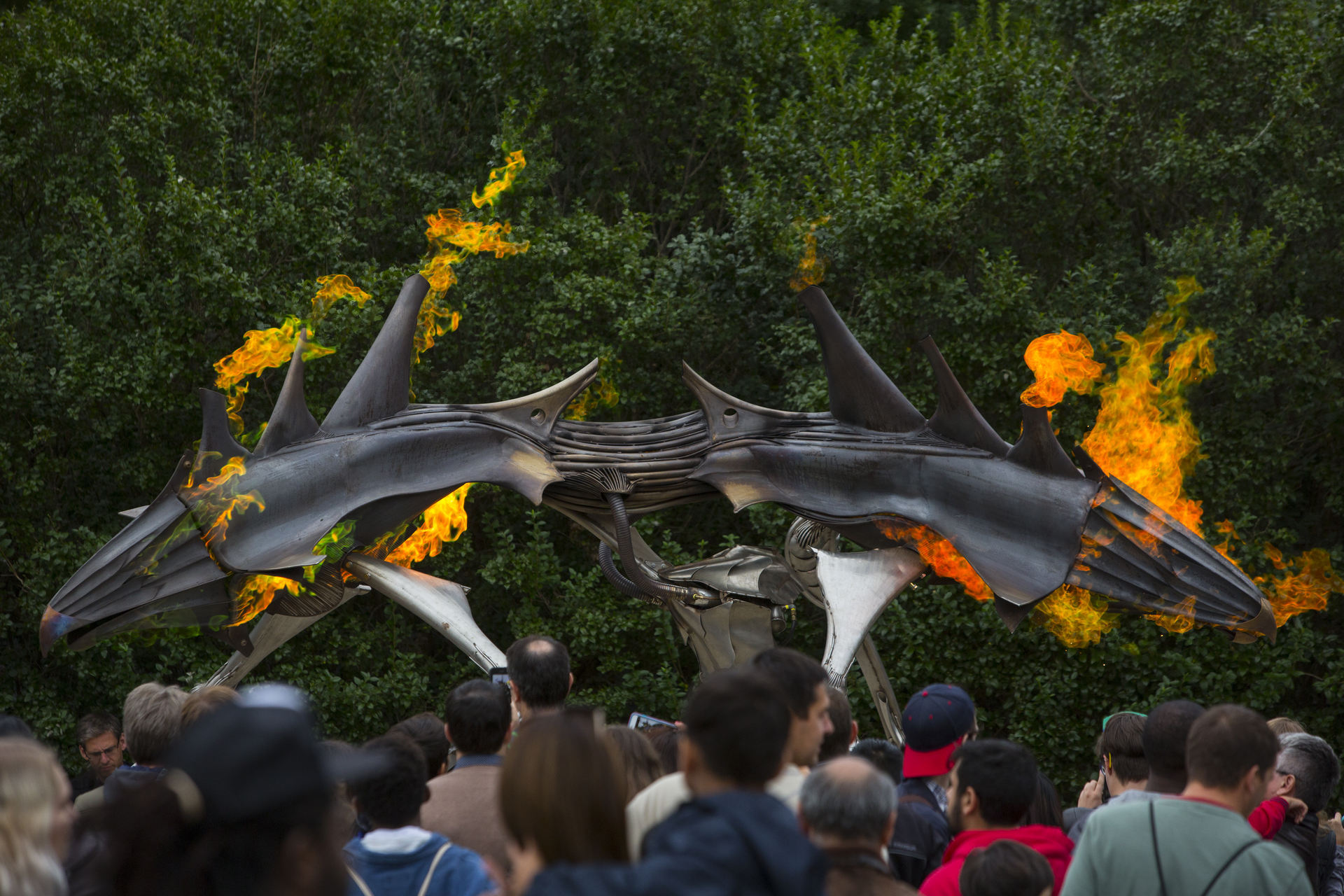 This metal Alien sculpture by Maker Orion Fredericks spits flames and greets attendees as they entered this years NYC Maker Faire Fredericks has been teaching metalwork at The Crucible in Oakland Calif for five years and his work has appeared at Maker Faire multiple times The Crucible is another place where Makers gather and have formed a community Photo Courtesy of gidge