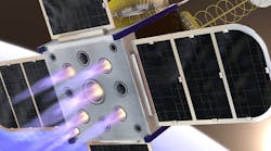 This artist&rsquo;s conception shows a CubeSat with an array of newly developed rocket motors.