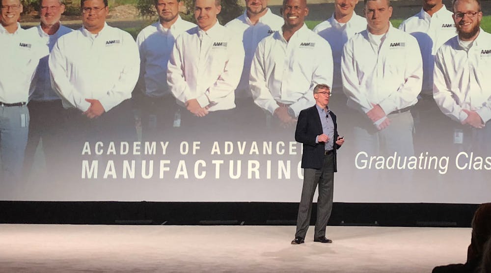 CEO of Rockwell Automation Blake Moret introduces the Academy of Advanced Manufacturing to the audience at Automation Perspectives.