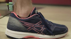 UW-Madison researchers developed a simple, noninvasive wearable device that enables them to measure tendon tension while a person is engaging in activities like walking or running. Here, the device is placed over the Achilles tendon.