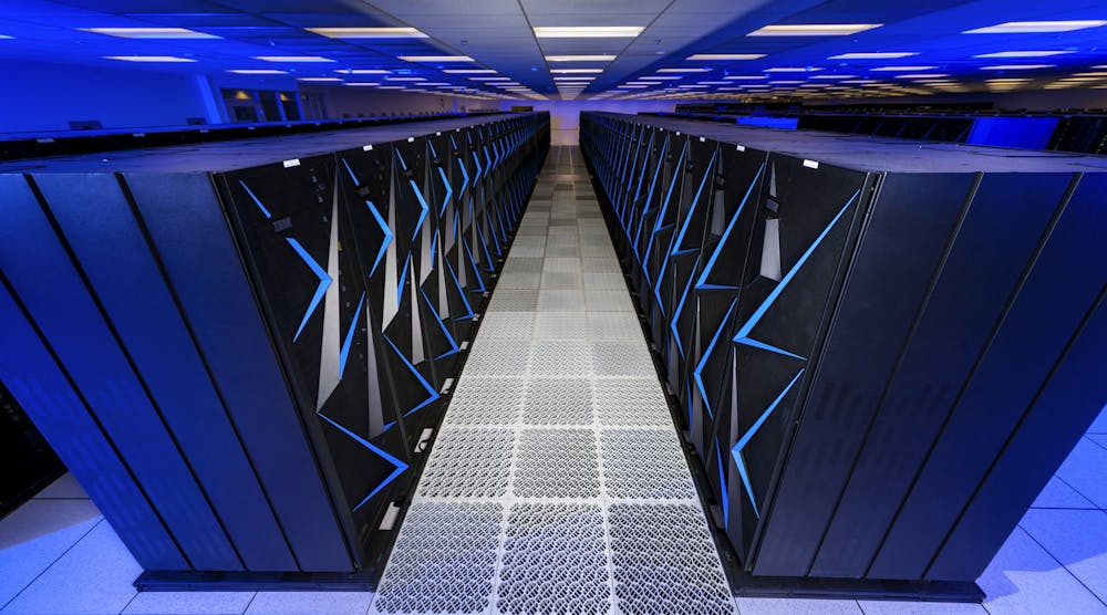 With a footprint of 7,000 sq. ft., Sierra consists of 240 computing racks and 4,320 nodes, with each node consisting of two IBM POWER 9 CPUs, four NVIDIA V100 GPUs, and a Mellanox EDR InfiniBand interconnect.
