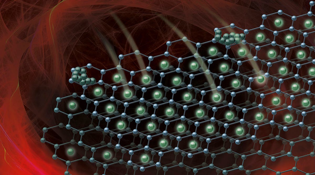 As lithium ions travel quickly between a battery&rsquo;s electrodes, they can form inactive layers of lithium metal in a process called lithium plating. This image shows the beginning of the plating process on the graphene anode of a lithium-ion battery.