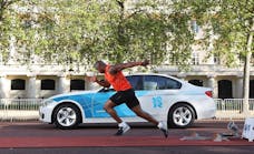 A study in 2012 done by sports scientist Greg Whyte with the acceleration of Olympic gold medalist Mark Lewis-Francis showed that Lewis-Francis was able to stay in front of a BMW 320d for about 4 sec. This meant he was able to stay in front of the car for just under 30 meters.