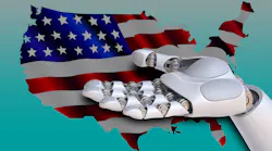 U.S. flag and robot hand