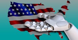 U.S. flag and robot hand U.S. flag and robot hand