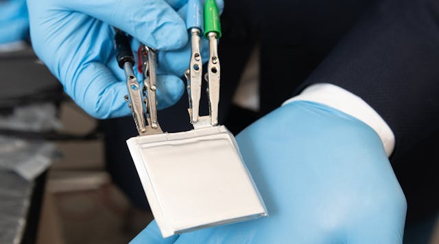 A lithium-ion battery uses new cathode and electrolytes that replace expensive metals and traditional liquid electrolyte with lower cost transition metal fluorides and a solid polymer electrolyte.