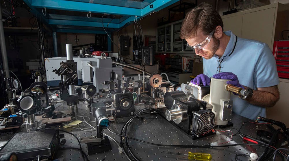 Sandia National Laboratories optical engineer Michael Goldflam sets up equipment to load and characterize a new nanoantenna-enabled detector.