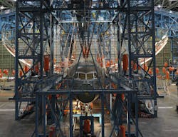 Testing the Boeing 787 wing for stress took a newly designed and built test rig. Testing the Boeing 787 wing for stress took a newly designed and built test rig.