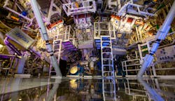 In the center of the National Ignition Facility’s target chamber, researchers created the densest object on the planet for a brief moment in time by compressing microscopic copper samples to pressures of 30 million atmospheres in less than a billionth of a second. In the center of the National Ignition Facility’s target chamber, researchers created the densest object on the planet for a brief moment in time by compressing microscopic copper samples to pressures of 30 million atmospheres in less than a billionth of a second.