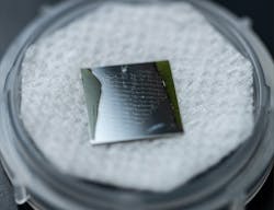 This closeup image shows polished GaN-SiC samples bonded by the surface-activated bonding technique. This closeup image shows polished GaN-SiC samples bonded by the surface-activated bonding technique.