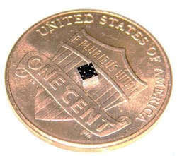 The sensor, the black square on the penny, detects very subtle sounds but can monitor a wide range of heart and lung parameters. The sensor, the black square on the penny, detects very subtle sounds but can monitor a wide range of heart and lung parameters.