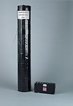 A GPS ice buoy used by research scientists monitored the size and position of ice flows in the Arctic Ocean. It was originally powered by a bulky 54-kg battery pack with 380 alkaline D cells). The redesigned 3.2-kg battery pack (right) used 32 bobbin-type lithium-thionyl-chloride batteries and four hybrid layer capacitors to create a far more compact solution.