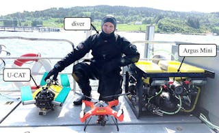 Mobile camera (GoPro3) platforms: the flipper-propelled U-CAT robot (left), human diver and the thruster-driven Argus Mini ROV (right).