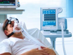 Patient is treated with Philips V60 Plus ventilator.