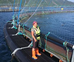 TalTech Professor Maarja Kruusmaa monitors the progress of the U-CAT fish-robot interaction experiments at SalMar fish farm. TalTech Professor Maarja Kruusmaa monitors the progress of the U-CAT fish-robot interaction experiments at SalMar fish farm.