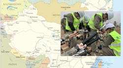 China map and workers China map and workers