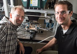 Scientists John Geisz (left) and Ryan France designed and prototyped a solar cell that is nearly 50% efficient. Scientists John Geisz (left) and Ryan France designed and prototyped a solar cell that is nearly 50% efficient.