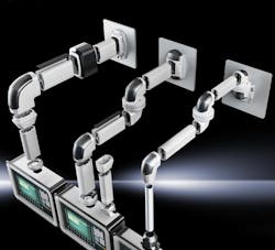 Support arms from Rittal can be adjusted without dismantling current installations. They can be equipped with rigid or rotating bases for wall or pedestal mounting. Support arms from Rittal can be adjusted without dismantling current installations. They can be equipped with rigid or rotating bases for wall or pedestal mounting.