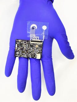 The sensor is paired with a circuit board that can transmit data wirelessly. The sensor is paired with a circuit board that can transmit data wirelessly.