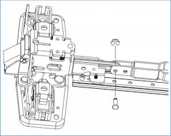 This e-clip on the critical linkage in a push pad used to open doors was replaced by a more durable and easy-to-install SLC pin. This e-clip on the critical linkage in a push pad used to open doors was replaced by a more durable and easy-to-install SLC pin.