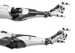 3D rendering of a robotic arm. 3D rendering of a robotic arm.