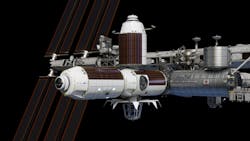 One concept for Axiom modules for the early layout has the initial module connected to the ISS. One concept for Axiom modules for the early layout has the initial module connected to the ISS.