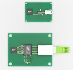 With SPE, the number of passive components on a PCB is considerably reduced. Together with the compact connector, the SPE layout (top) can save up to 75% PCB space, compared to current Ethernet over RJ45, allowing for miniaturization of the supported device. With SPE, the number of passive components on a PCB is considerably reduced. Together with the compact connector, the SPE layout (top) can save up to 75% PCB space, compared to current Ethernet over RJ45, allowing for miniaturization of the supported device.