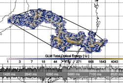 Shown is a plot of the world-record single stratiform lightning flash that covered a record distance of 440 miles over Brazil. Shown is a plot of the world-record single stratiform lightning flash that covered a record distance of 440 miles over Brazil.