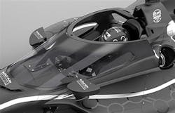 Here’s a black-and-white photo of the prototype of the Aeroscreen from Red Bull Advanced Technologies. Here’s a black-and-white photo of the prototype of the Aeroscreen from Red Bull Advanced Technologies.