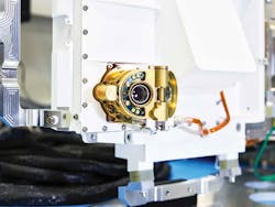 This is an engineering model of SHERLOC (Scanning Habitable Environments with Raman and Luminescence for Organics and Chemicals), which will be mounted on the end of Perseverance’s robotic arm. The model view shows the auto-focusing camera (pictured) that shoots B&W images that will be used by SHERLOC’s color camera to help study rock textures. This is an engineering model of SHERLOC (Scanning Habitable Environments with Raman and Luminescence for Organics and Chemicals), which will be mounted on the end of Perseverance’s robotic arm. The model view shows the auto-focusing camera (pictured) that shoots B&W images that will be used by SHERLOC’s color camera to help study rock textures.