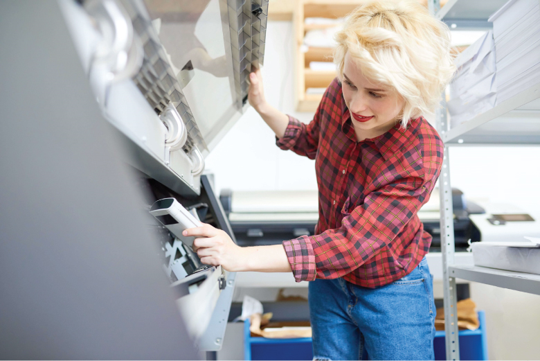 Woman with large equipment panel