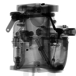 2D projection X-ray image of carburetor generated with YXLON UX20 X-ray system.