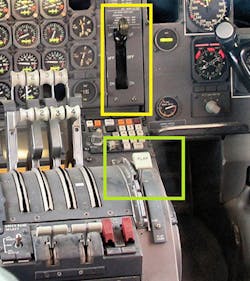 Modern cockpits still have a wheel-shaped landing gear control (yellow highlight) and flap-shaped flap control knobs (green highlight) Modern cockpits still have a wheel-shaped landing gear control (yellow highlight) and flap-shaped flap control knobs (green highlight)