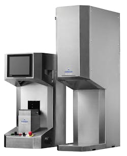 The Branson GLX Micro laser welder from Emerson is the smallest of five units in the GLX Series. The welding unit (left) features a color touchscreen, a lift table measuring 150 × 150 mm, and clamp forces up to 0.05 kN. These make it an excellent choice for welding microfluidic parts for medical applications. The unit at right contains the laser source and power supply. The Branson GLX Micro laser welder from Emerson is the smallest of five units in the GLX Series. The welding unit (left) features a color touchscreen, a lift table measuring 150 × 150 mm, and clamp forces up to 0.05 kN. These make it an excellent choice for welding microfluidic parts for medical applications. The unit at right contains the laser source and power supply.
