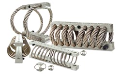Wire rope isolators have stainless steel cable and RoHS-compliant aluminum retaining bars, which provide excellent vibration isolation.