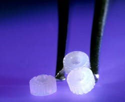 Incredibly precise micro molding produces this part, a micro-molded rotor gear, with 18 teeth around the .092 in. (2.3 mm) diameter and a concentricity call out of .0005 (13 µm). Incredibly precise micro molding produces this part, a micro-molded rotor gear, with 18 teeth around the .092 in. (2.3 mm) diameter and a concentricity call out of .0005 (13 µm).