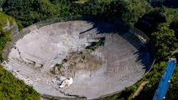 The already damaged radar dish at the Arecibo Observatory in Puerto Rico collapsed Dec. 1 following two cable breaks over the last four months. The already damaged radar dish at the Arecibo Observatory in Puerto Rico collapsed Dec. 1 following two cable breaks over the last four months.