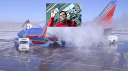 Plane being de-iced, with Mohammad Zarifi inset